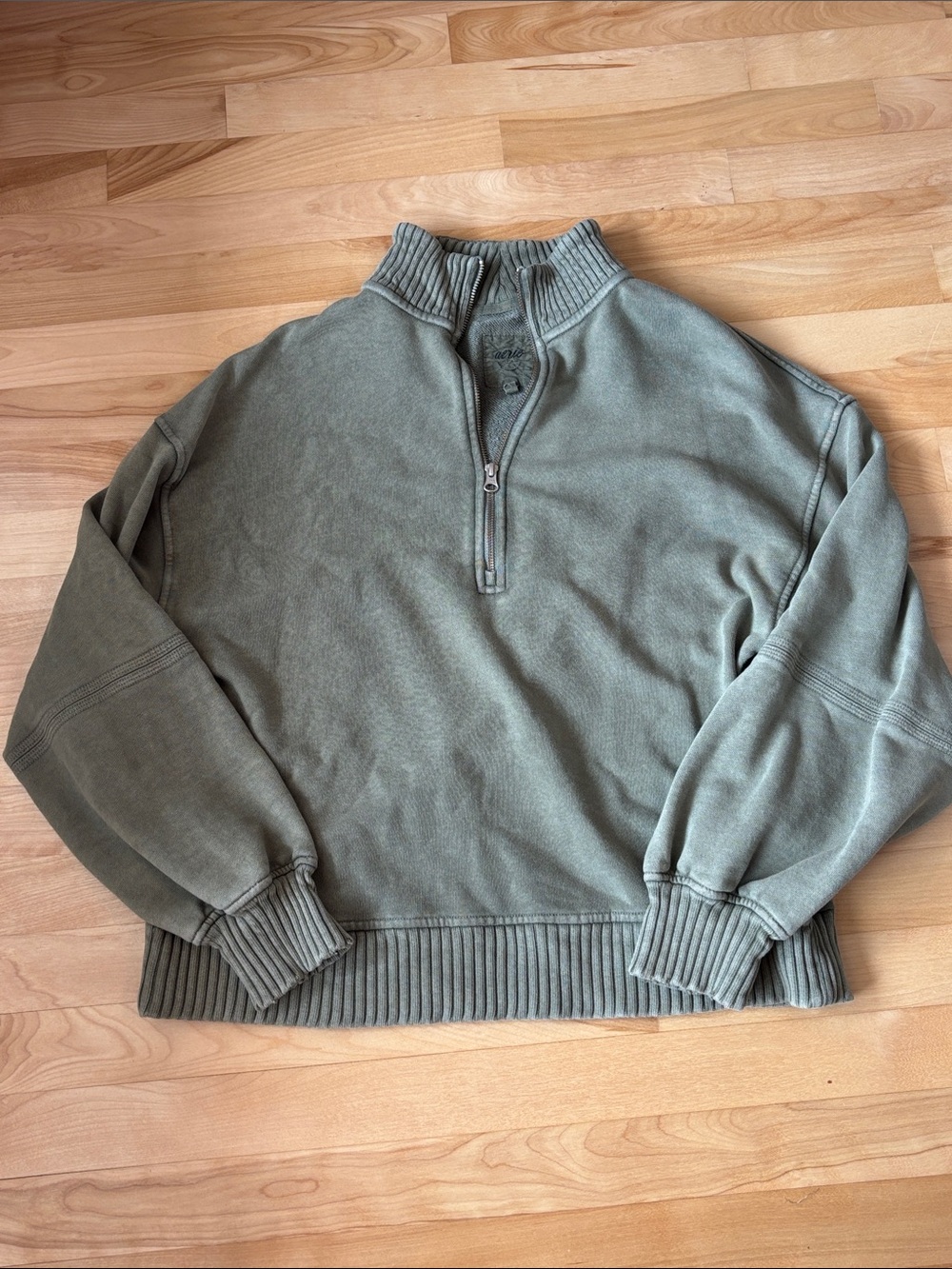 aerie Olive Green Quarter-Zip Pullover Sweater Size: Small